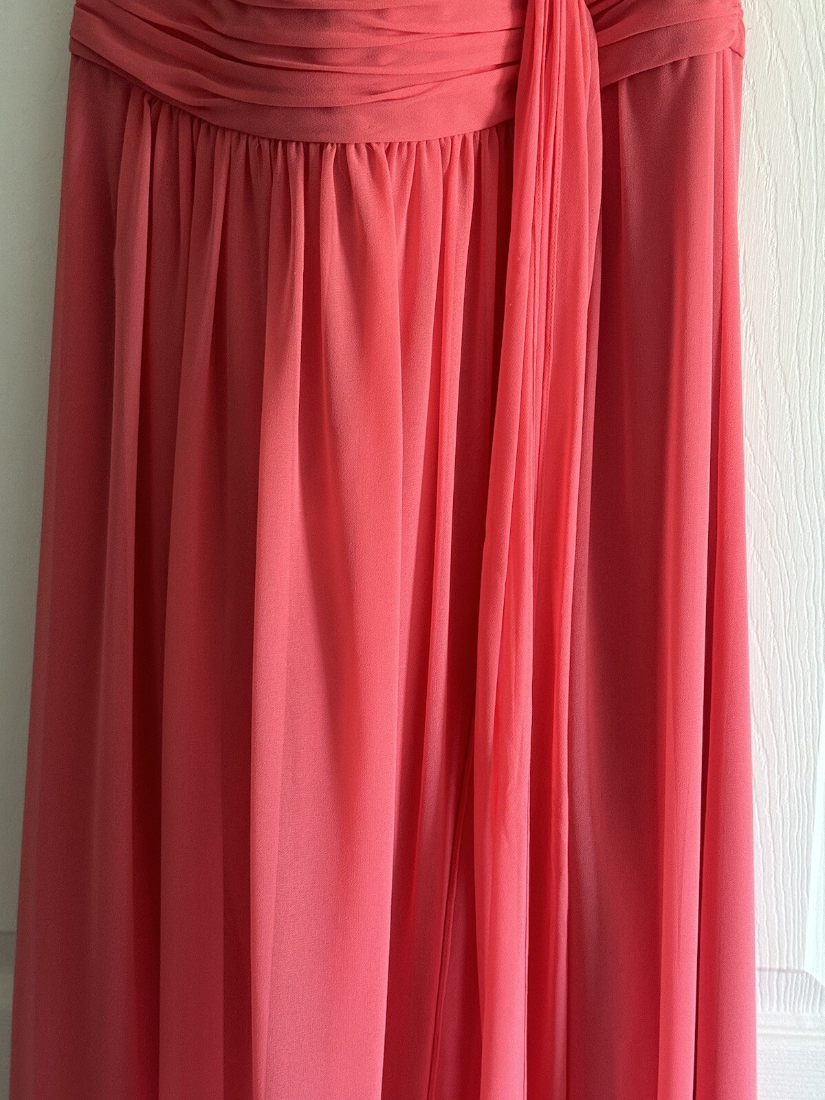 Lauren Ralph Lauren Women’s Pleated Bow Empire Halter Chiffon Gown 8 Coral EUC