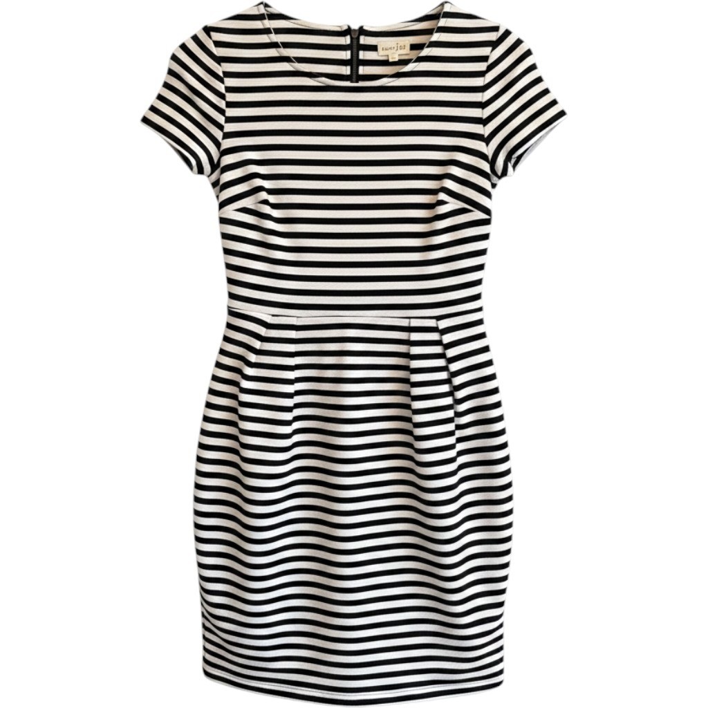 Maison Jules Womens Black & White Striped Fit Flare Dress Short Sleeve Size S