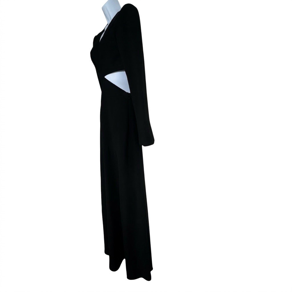 A.L.C. Issa Cutout Black Evening Gown Maxi Dress Size 4 Long Flare Sleeve VNeck