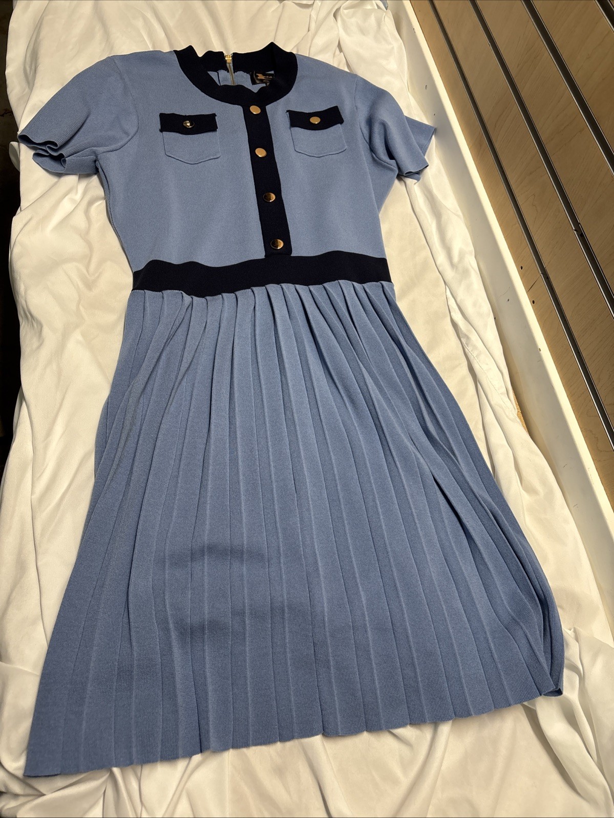 Alexia Admor Women’s Anders Fit And Flare Dress, Blue, Size XL, Gold Detail