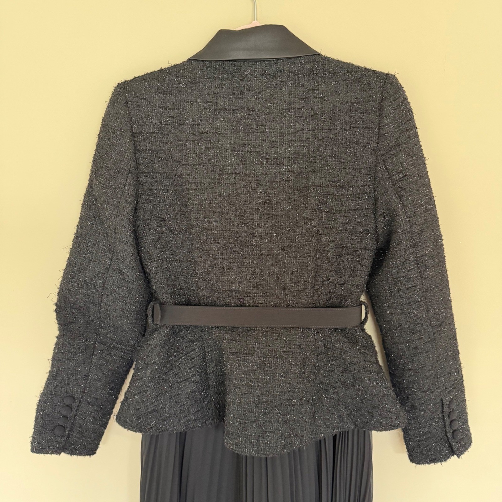 Self Portrait Black Tinsel Boucle Midi Dress with Belt Size 4 NWT $660