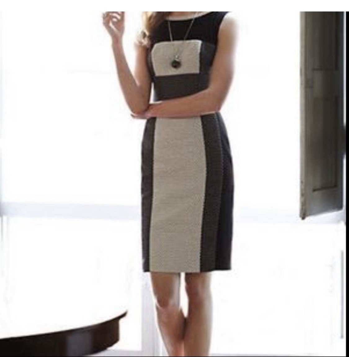 Yoana Baraschi Womens 12 Black/White Polka Dot Sheath Knee Dress Sleeveless