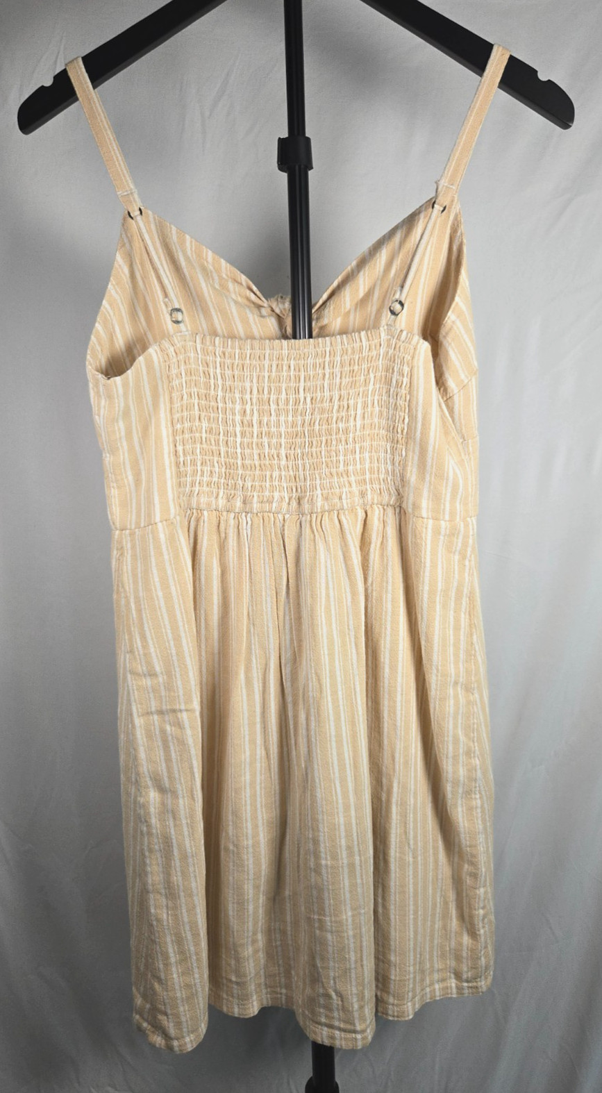 Striped Beige Cream Sundress Cotton Linen Sz M Babydoll Coastal Neutral Beachy