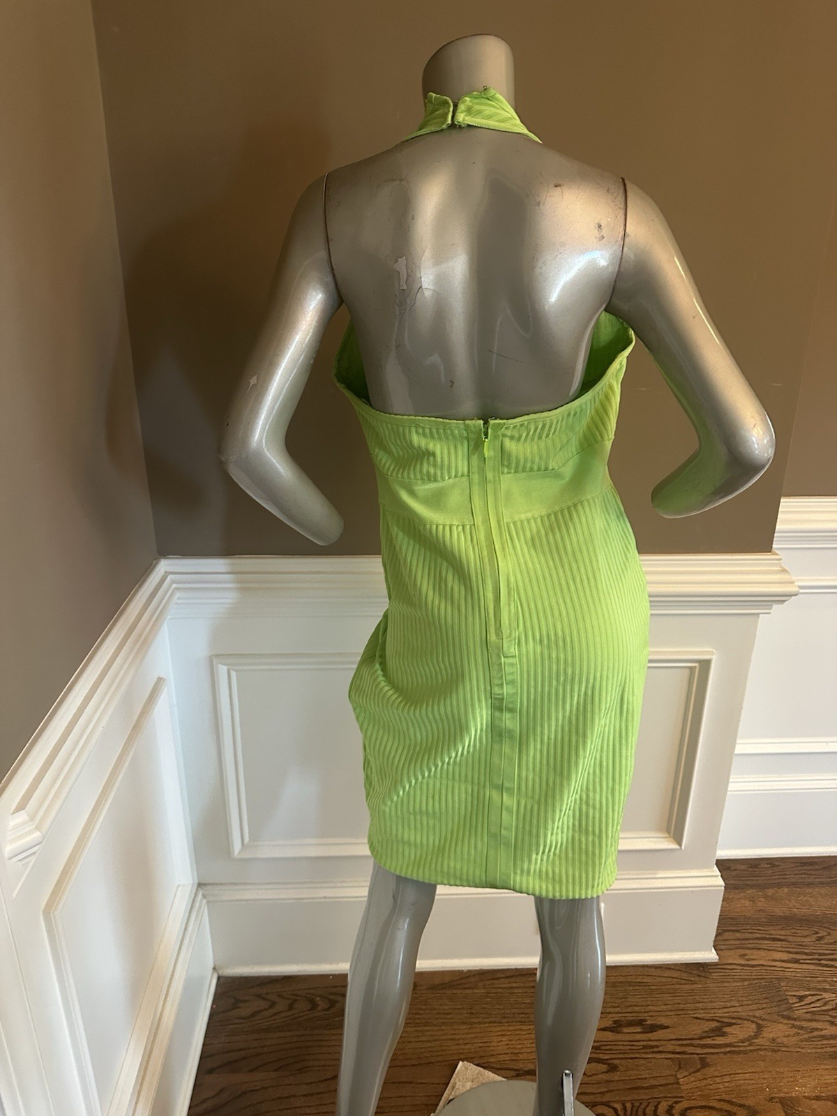 NWT FASGION NOVA Lime Green Plunge Halter Bandage Ribbed Midi Dress Sz XL
