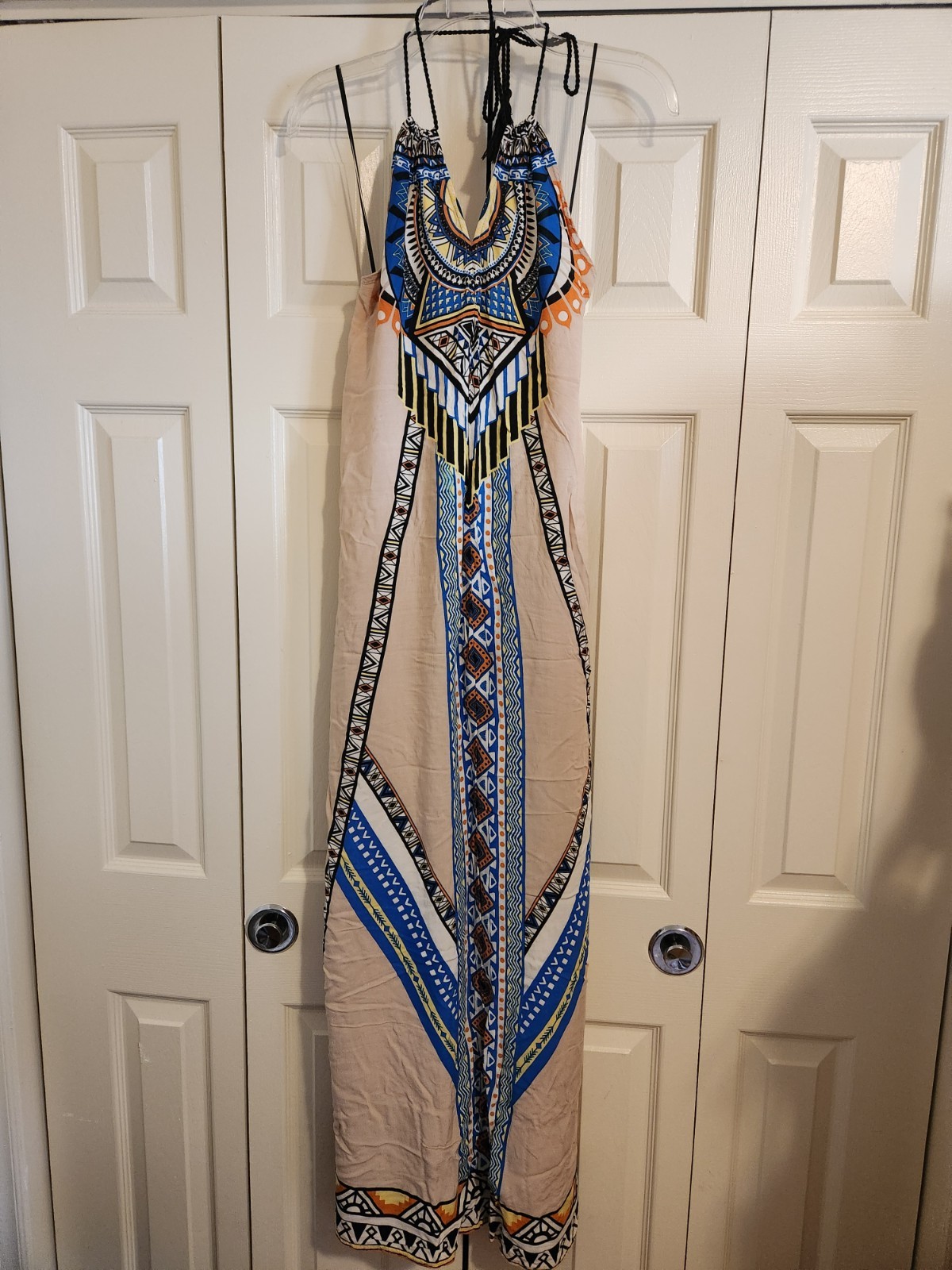 Flying Tomato halter dress, aztec print, scoop back line, rayon, small