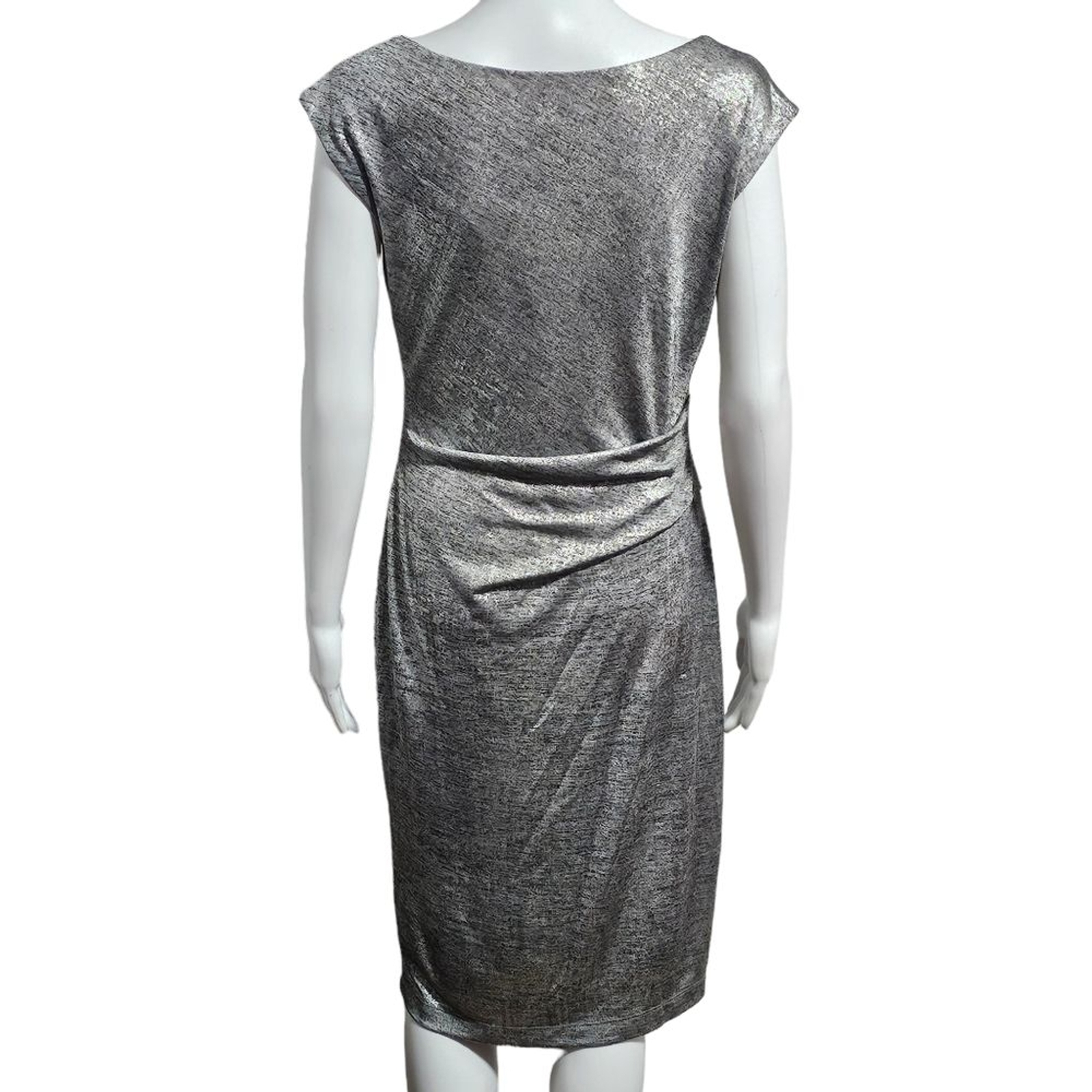 DB Established 1962 Metallic Silver Cowl Neck Sheath Dresss Size 6