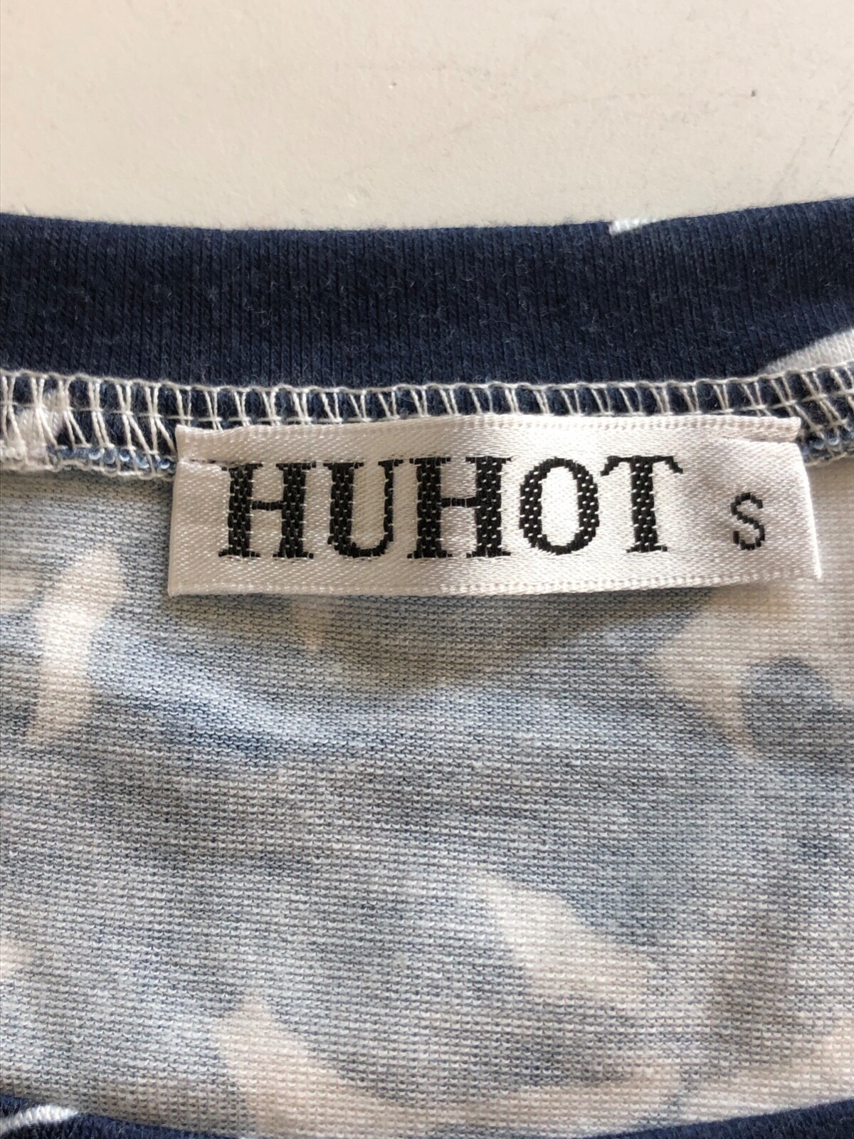 HUHOT Basic Dress Size S Stretchy A-Line Short Sleeves Floral Navy White