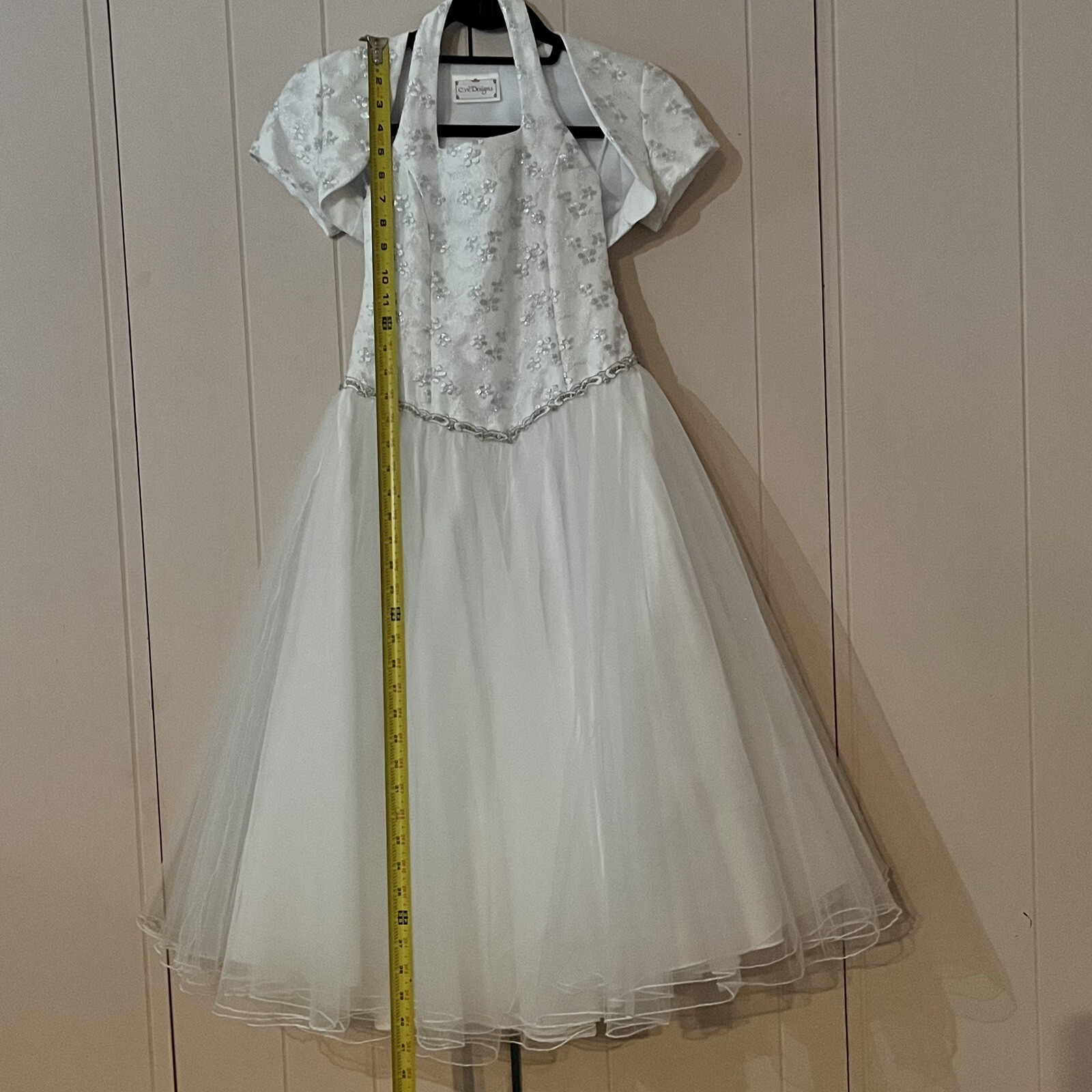 C.W. Designs 2 Piece White Dress Lace Sparkle Women Girl A-line Formal Party 2-4