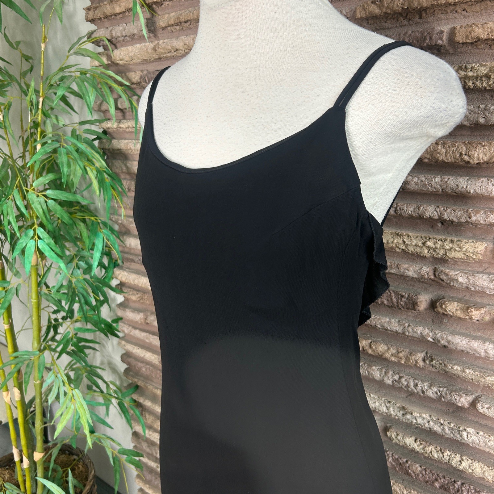 Maria Bianca Nero Black Slip Maxi Dress Ball Gown Deep V in the Back $302 NWT