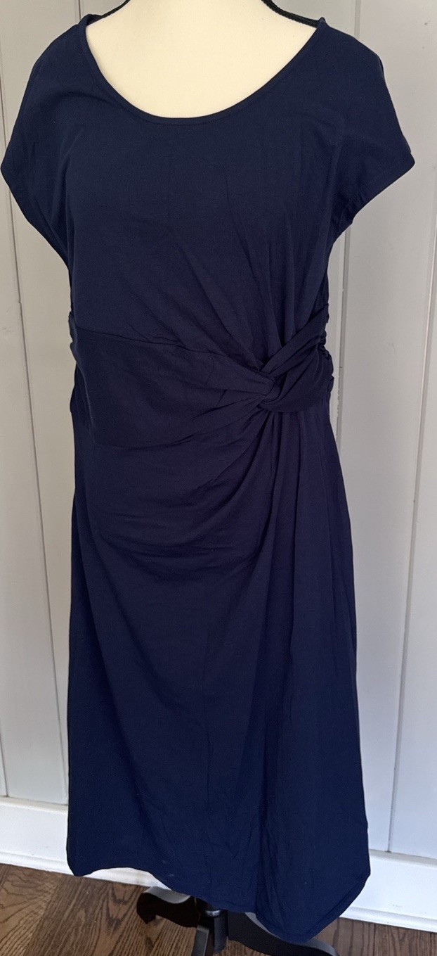 Lands End Navy Knit Dress Twist Front Short Sleeve Size Medium Tall 10-12 Travel