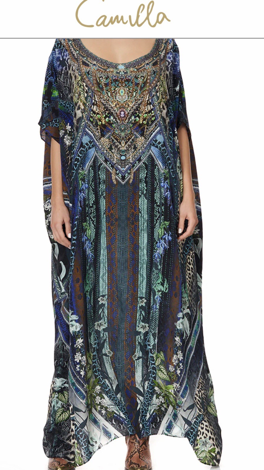 Camilla Long Silk RN Kaftan.” KOMODO QUEEN”.🟤🦎🔵🦎🟢🦎⚫️ New With Tags.
