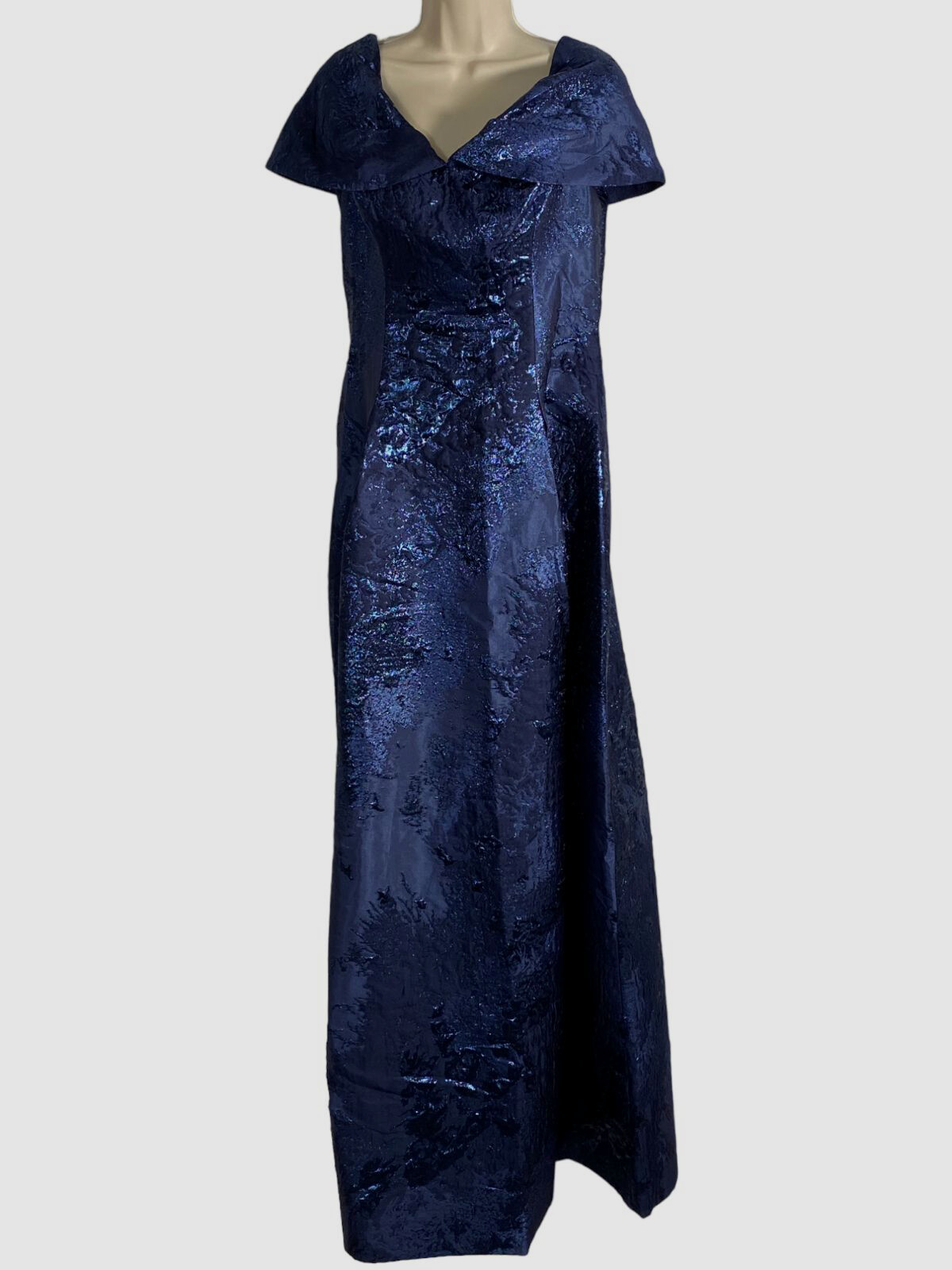 $795 Rickie Freeman for Teri Jon Women’s Blue Jacquard Draped Gown Dress Sz 6