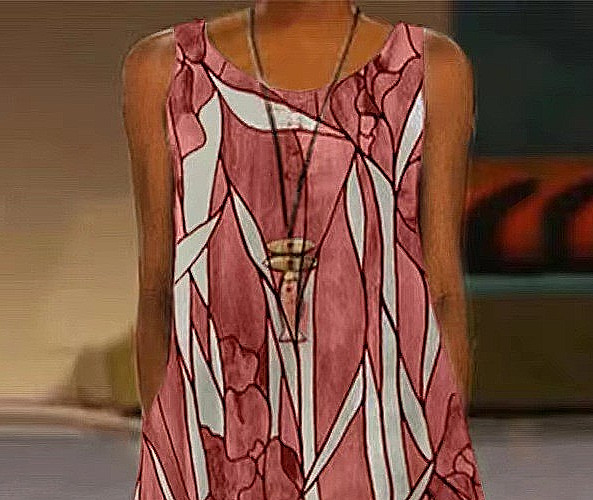 Printed Pocket Round Neck Long Skirt for Women