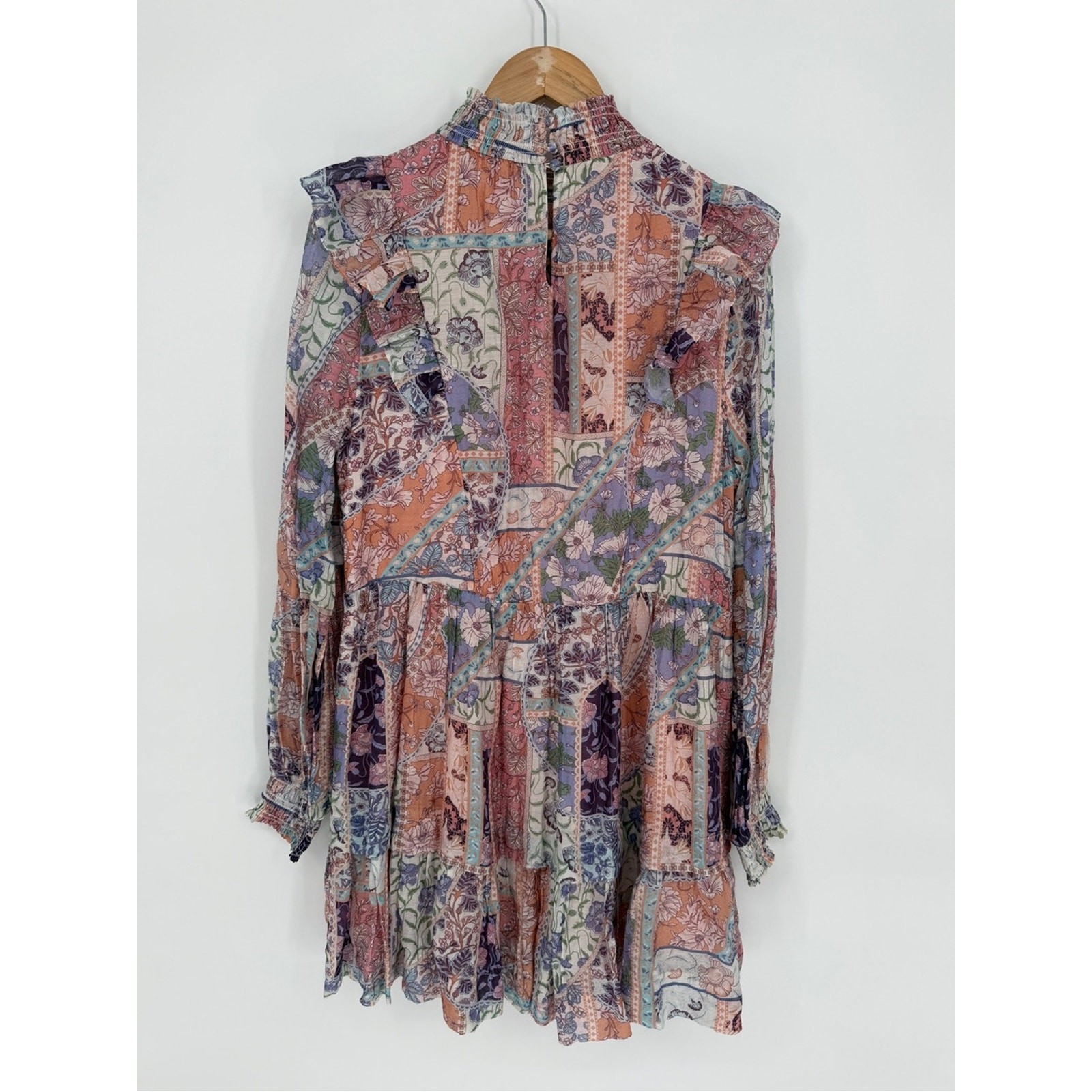 Fate Patchwork Ruffle Mock Neck Mini Dress Pink Multi Women’s NWT – Size L