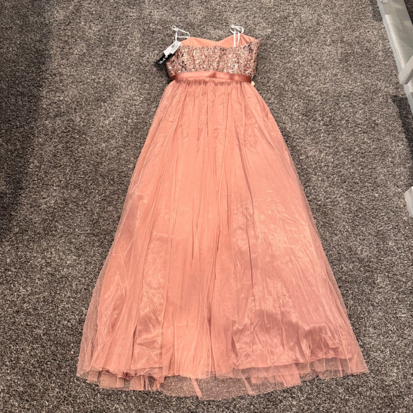 Xscape Rose Gold Sequin Tulle Strapless Gown Formal Prom Evening Dress Pink 10