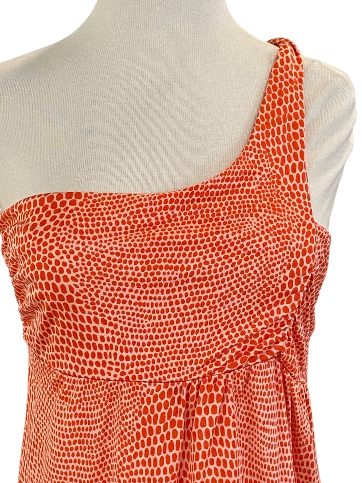 Britt Ryan Orange Red One Shoulder 100% Silk Stretch Sheath Dress Size 8