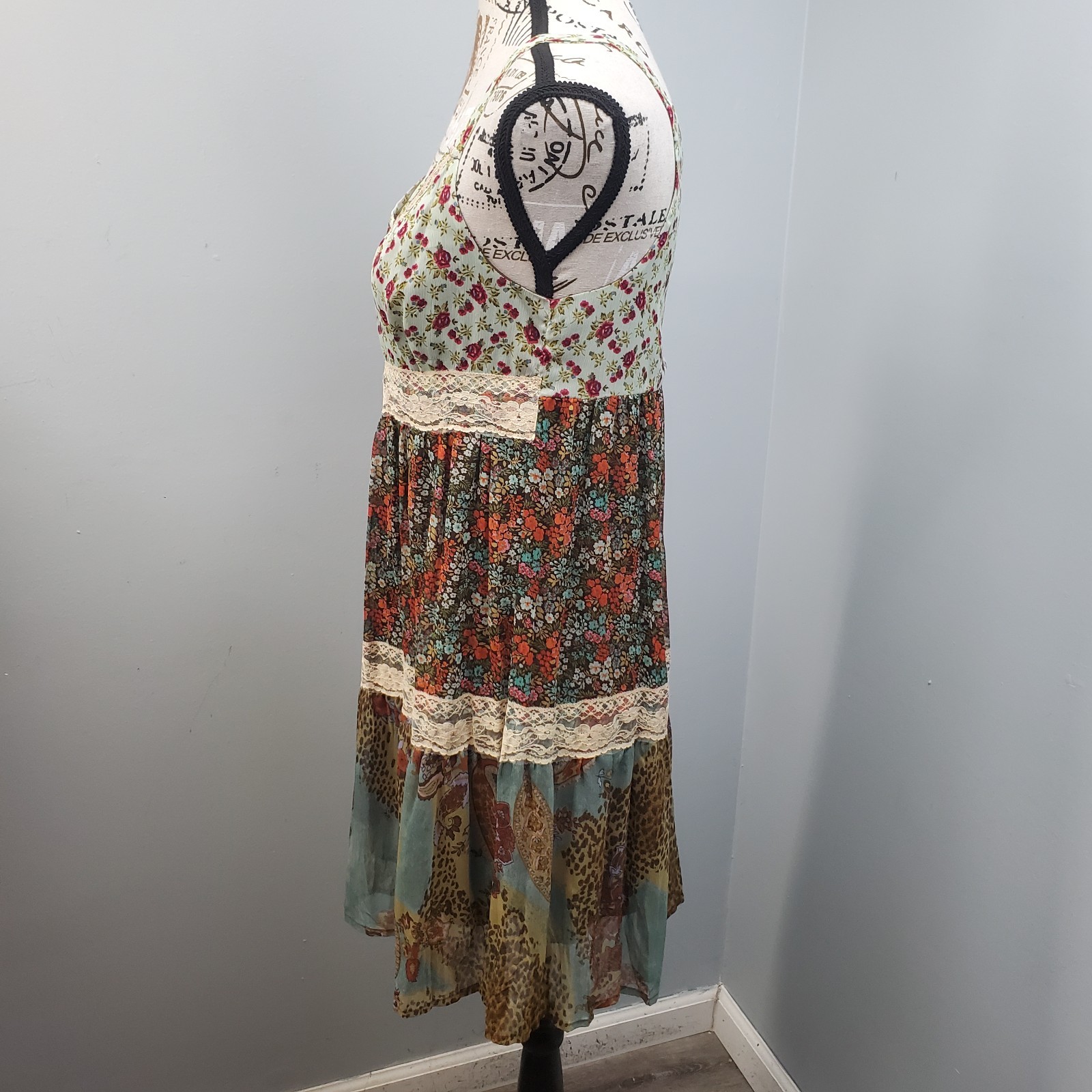 American Rag Cie Midi Dress Womens Small Multi Floral Lace Trim Boho Cottagecore