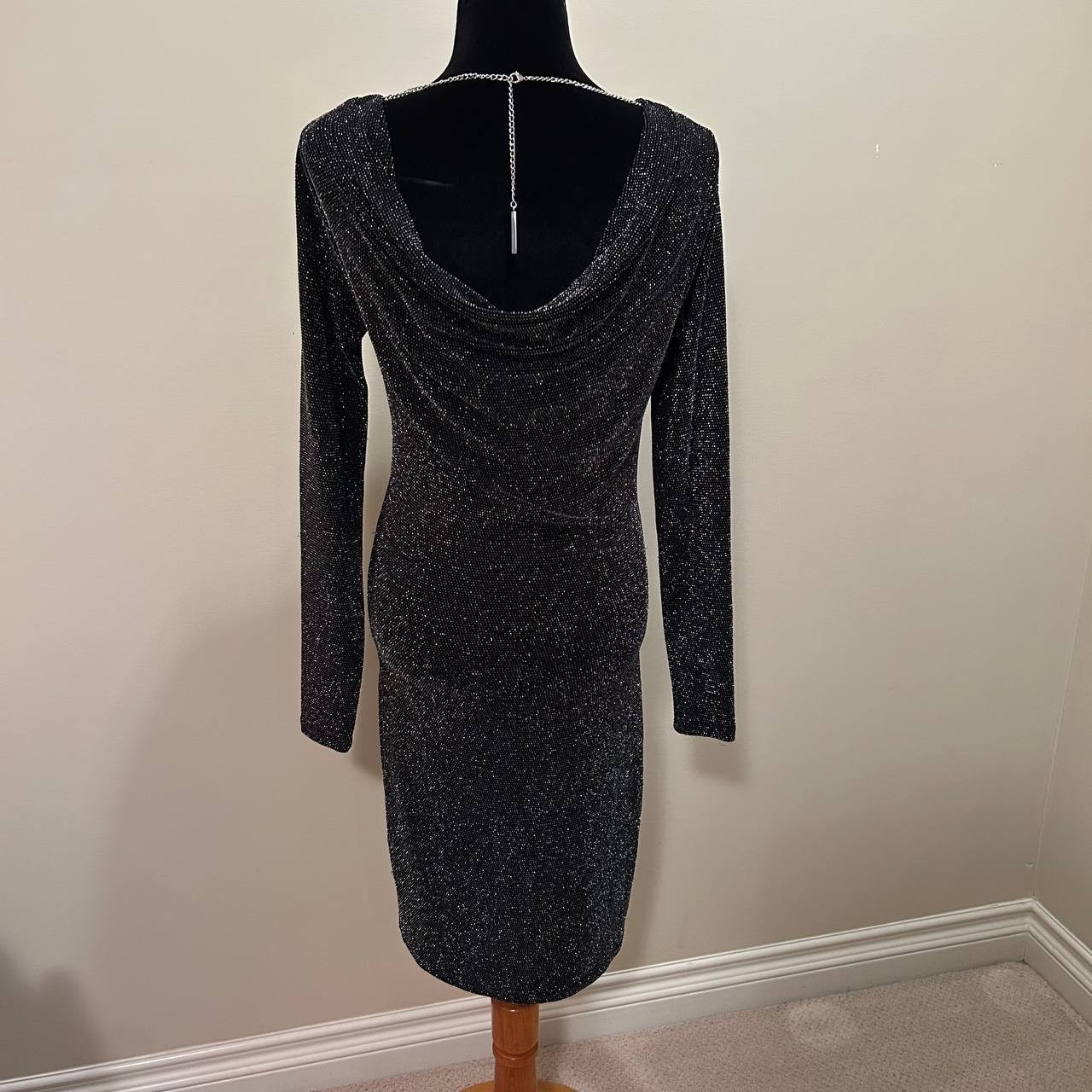 Michael Kors Sparkle Dress Open Back Chain Black Silver XXS Fits S Stretch