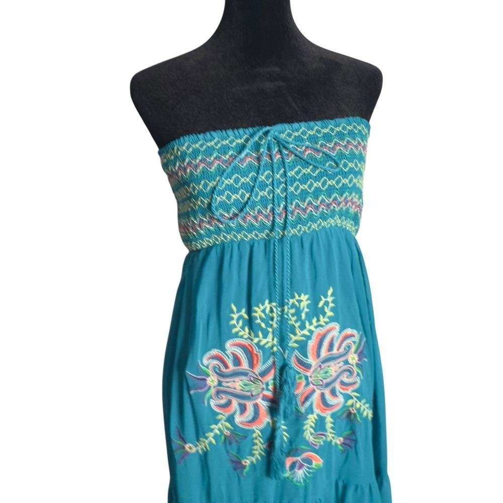 Flying Tomato Embroidered Floral Smocked Maxi Dress Tiered Flowy BOHO Women S