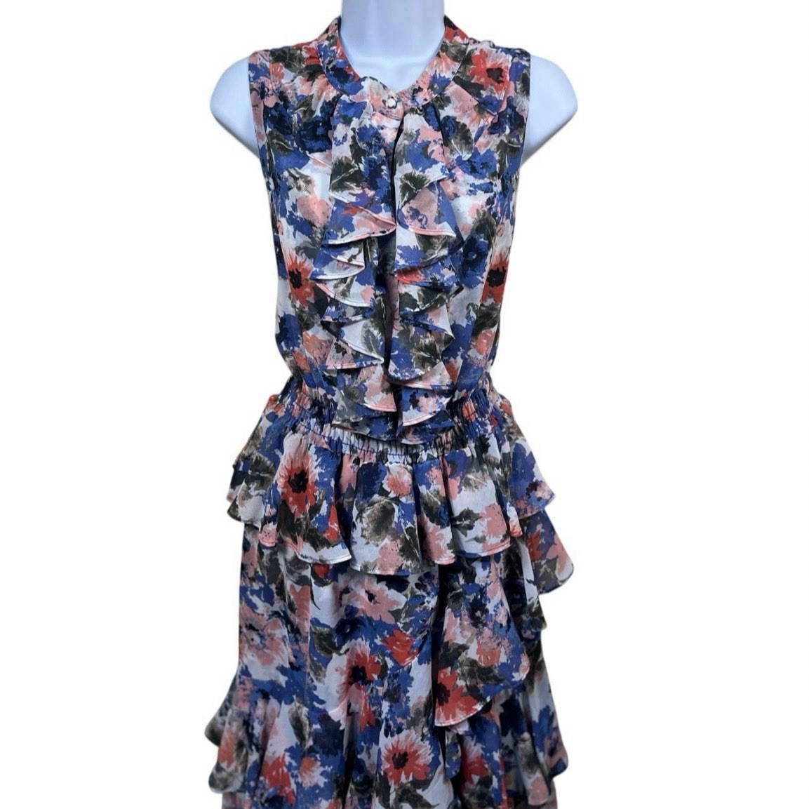 MISA LA Ilysa Tiered Ruffle Maxi Dress L Floral Sleeveless Cottagecore Old Money