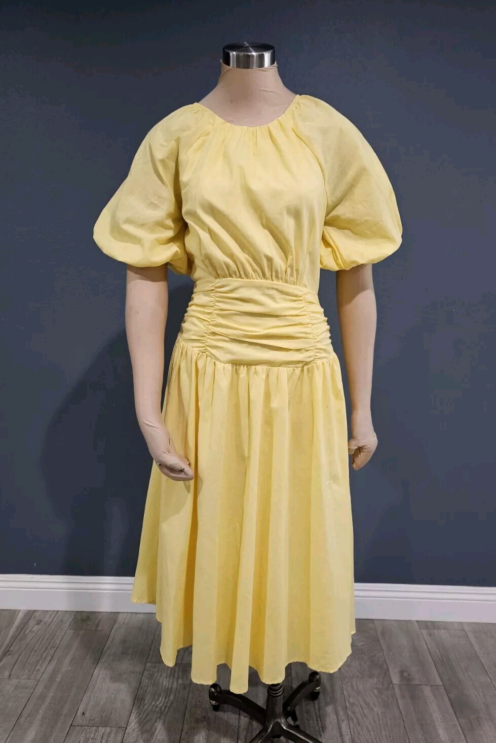 Nwt ALL ABOUT MAY Maxton Midi FIt Flare Puff Sleeve Yellow Dress 6