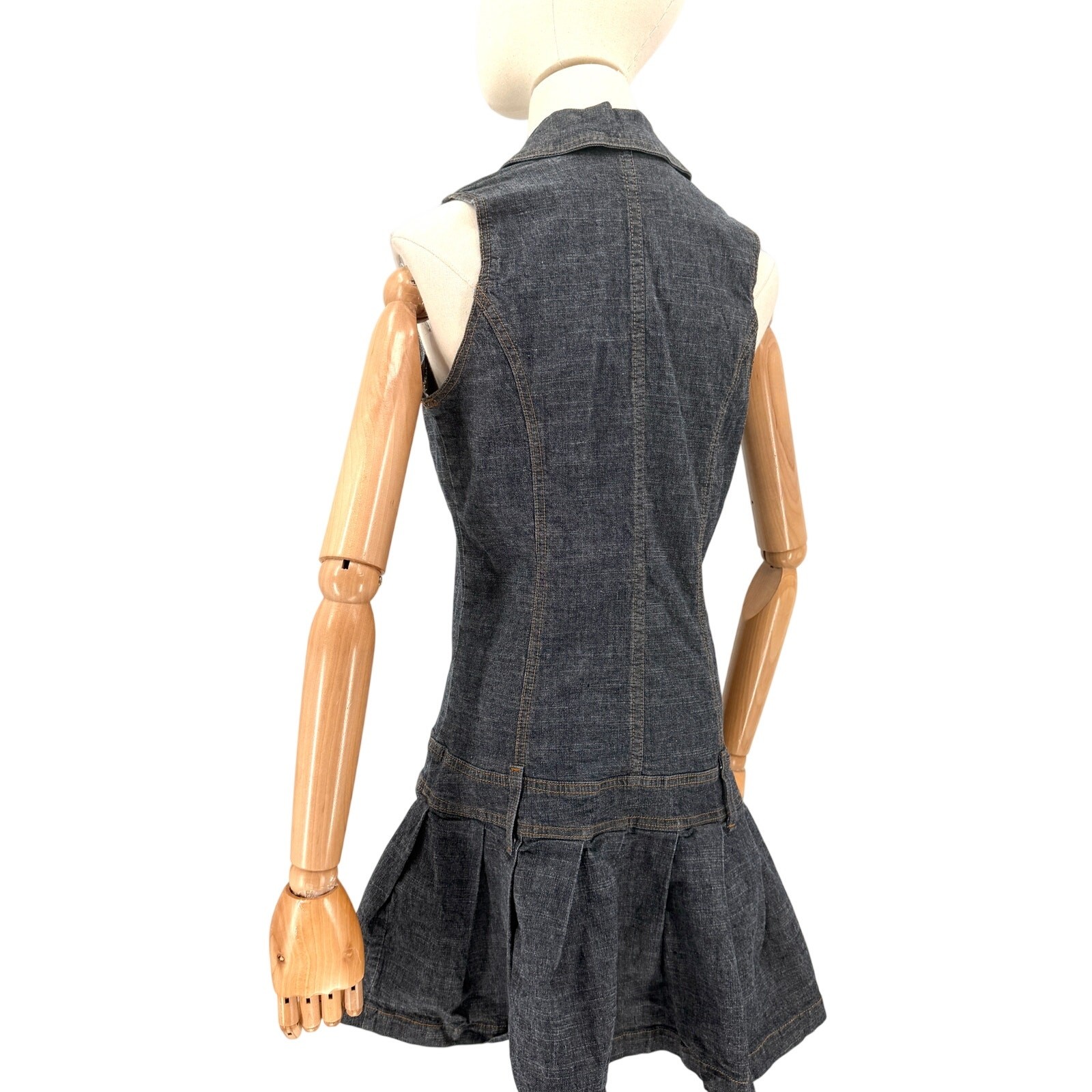 Vintage Y2K Encore Jeans Dark Wash Drop Waist Pleated Skirt Mini Dress
