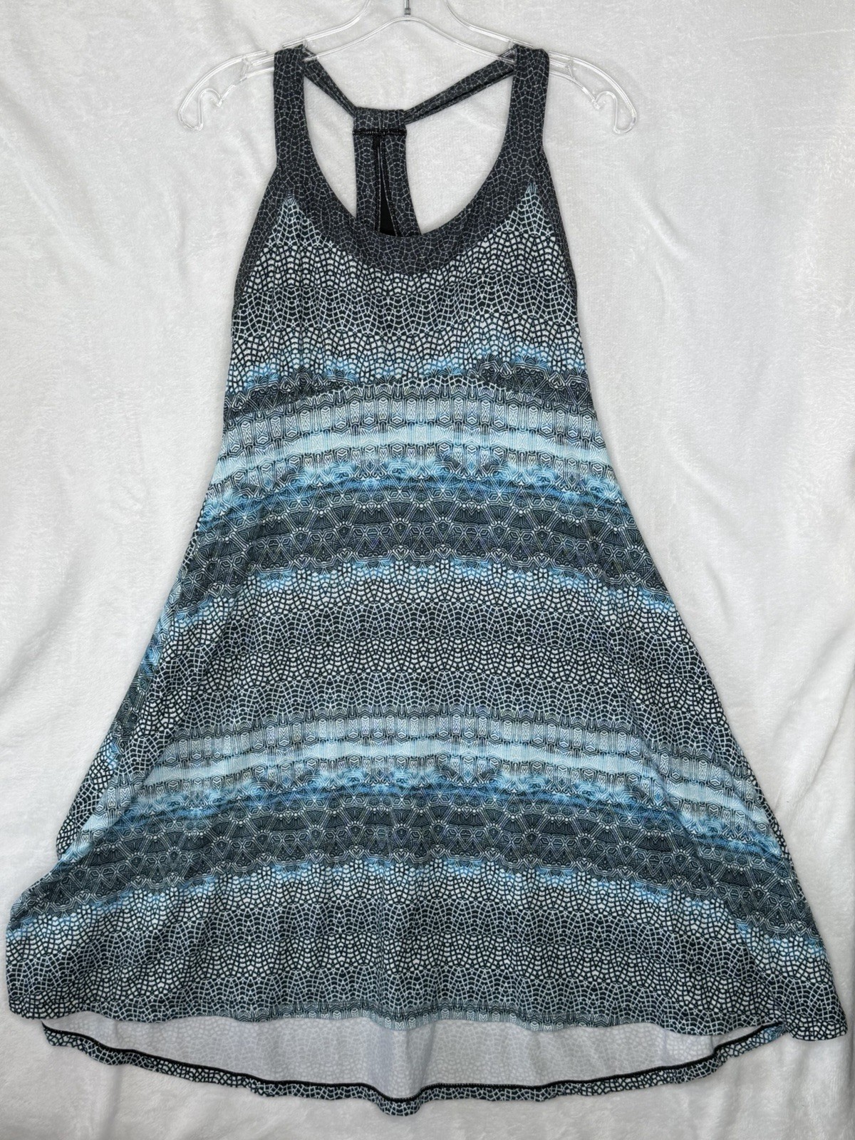 PrAna Cali Racerback Athletic Dress Blue Size L Multi-stripe Pattern Shelf Bra