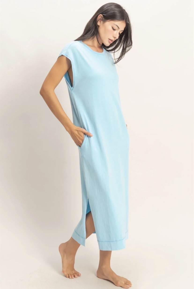 Light-Blue Women Sundress, Floral V-Neck Button Chiffon Mini Dress,Spring Summer