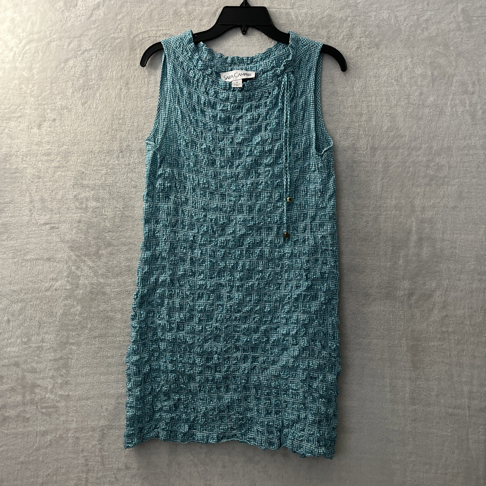 Sara Campbell Womans Tank Dress Blue Geometric Medium Cotton Blend Pleated
