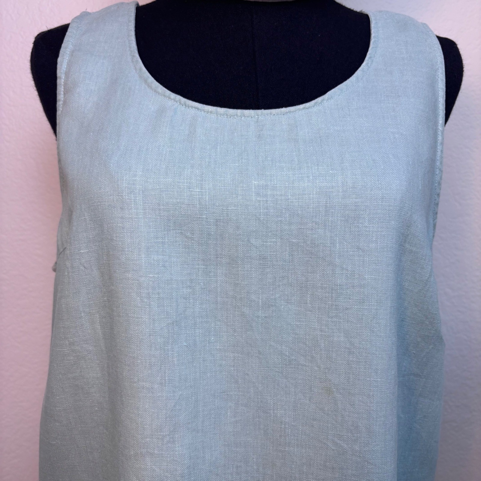 Cotton Connection 100% Linen Sleeveless Shift Dress, Blue Large, Natural Fibers