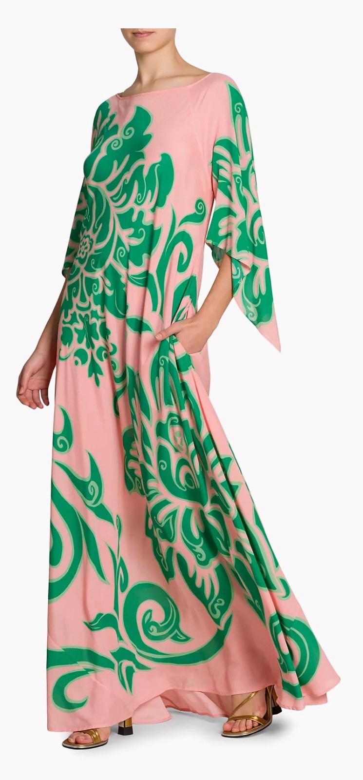 $1470 ETRO Beachwear Cover-Up Pink and GreenFloral Maxi Dress IT 38/ US 2