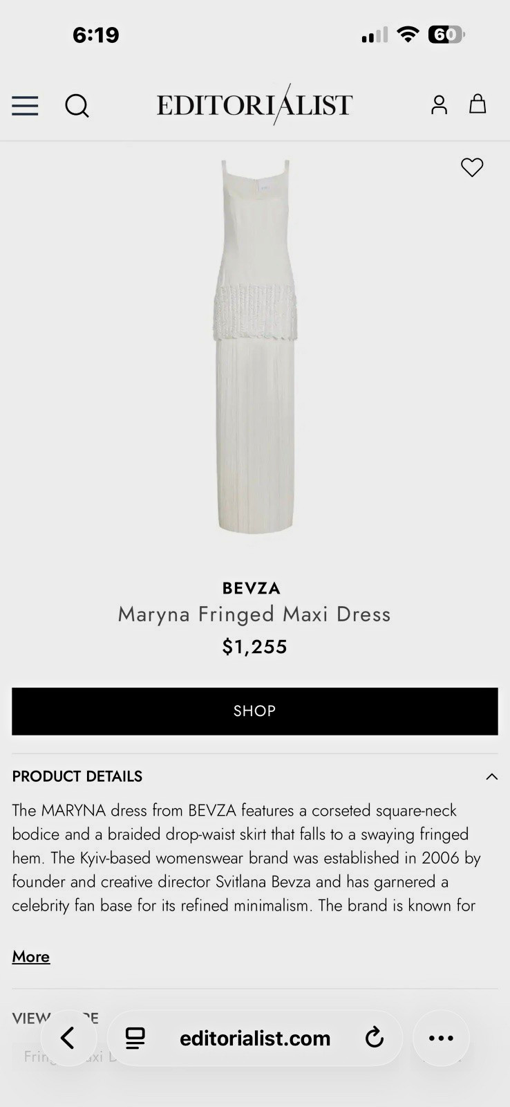 BEVZA Maryna Corseted Fringe Crepe Maxi Dress Square Neck Pullover Long M
