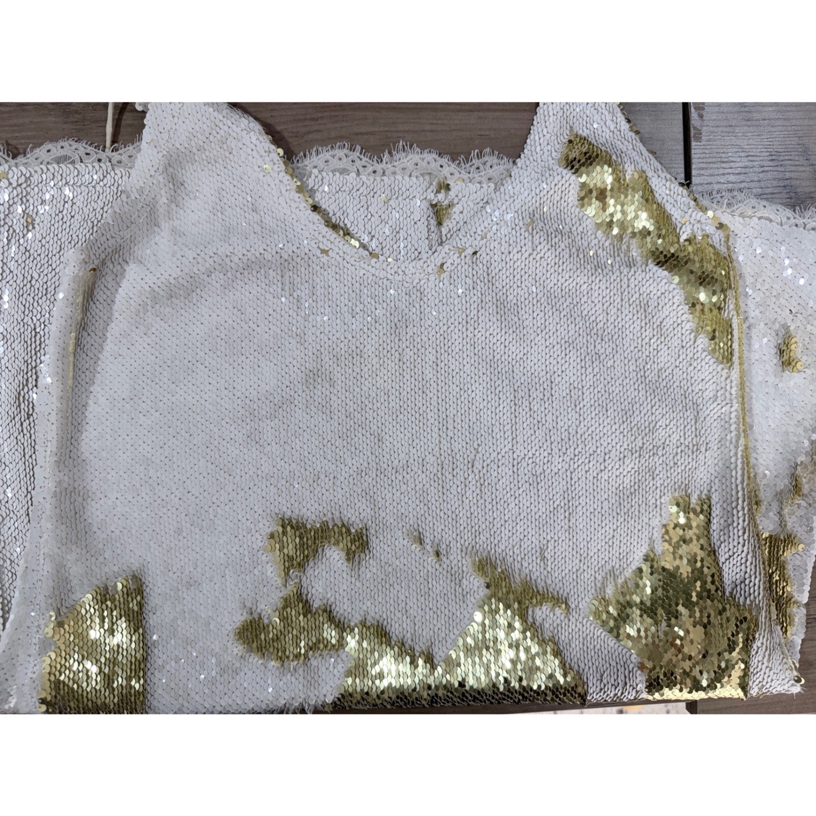 Intimately Free People Seeing Double Reverse Sequin Slip Mini Dress Gold Whit LG