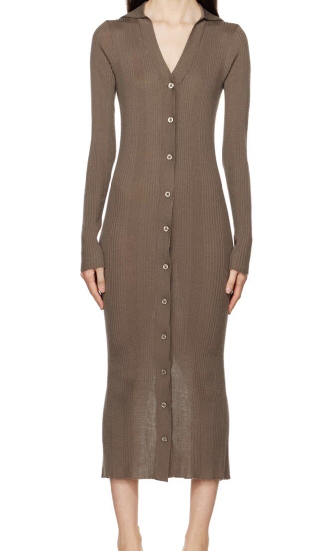 REMAIN Birger Christensen Wool Taupe Buttoned Midi Dress Size 34 Small New NWT