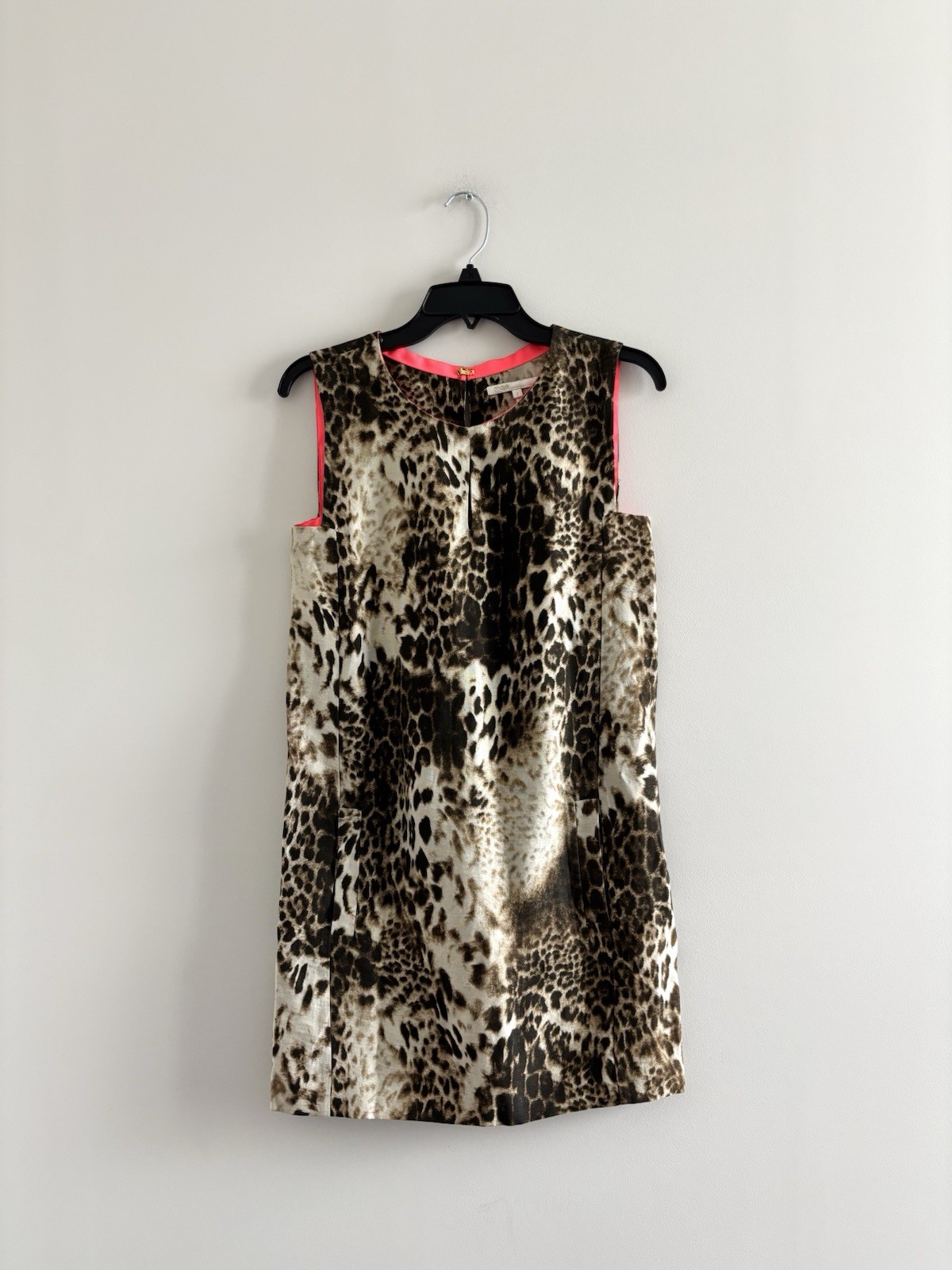 MAJE Leopard Print Mini Dress Linen Blend Shift Sleeveless Medium Retro Mob Wife