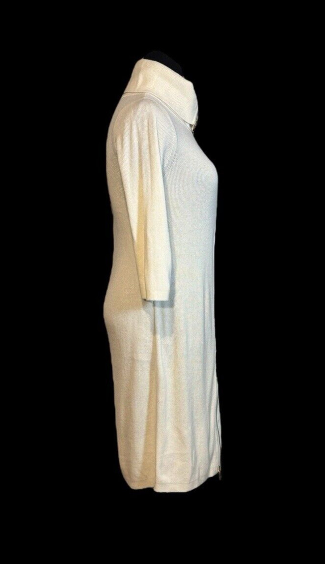 Calvin Klein S Ivory Acrylic Knit Exposed Gold Zipper Bodycon Sweater Dress