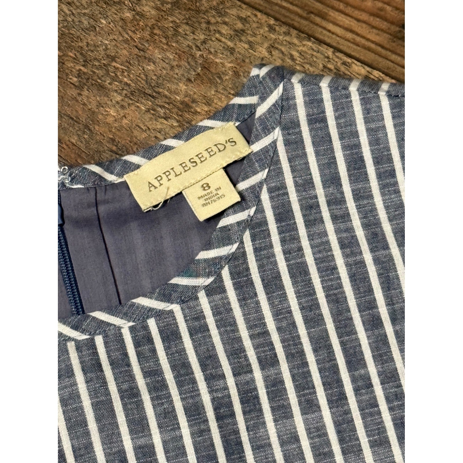 Appleseeds Blue White Striped Shift Dress Womens 8 Short Sleeve Pocket