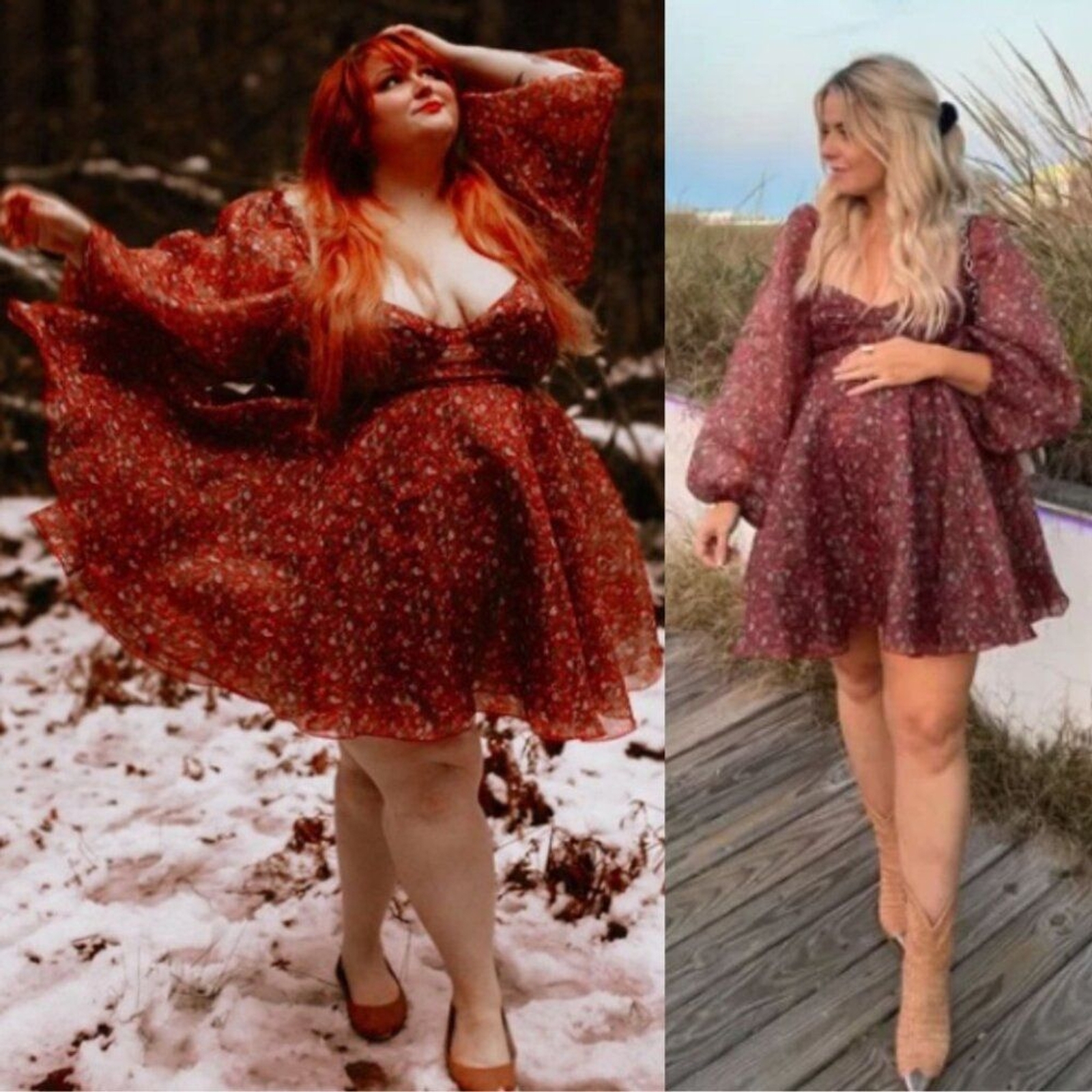 Selkie Princess Crimson Darling Red Floral Puff Sleeve Organza Mini Dress Size S