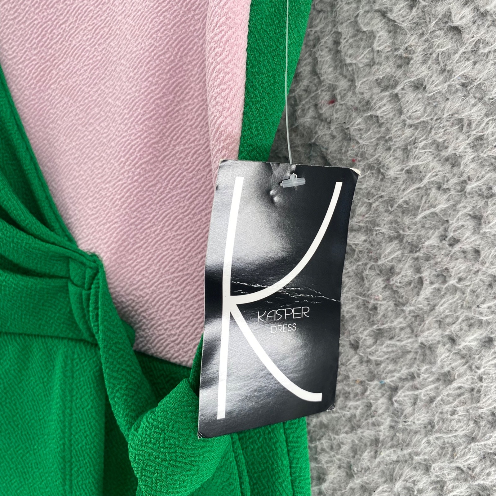 Kasper Dress Womens Large Green Pink Colorblock Sleeveless Sheath Faux Wrap NWT