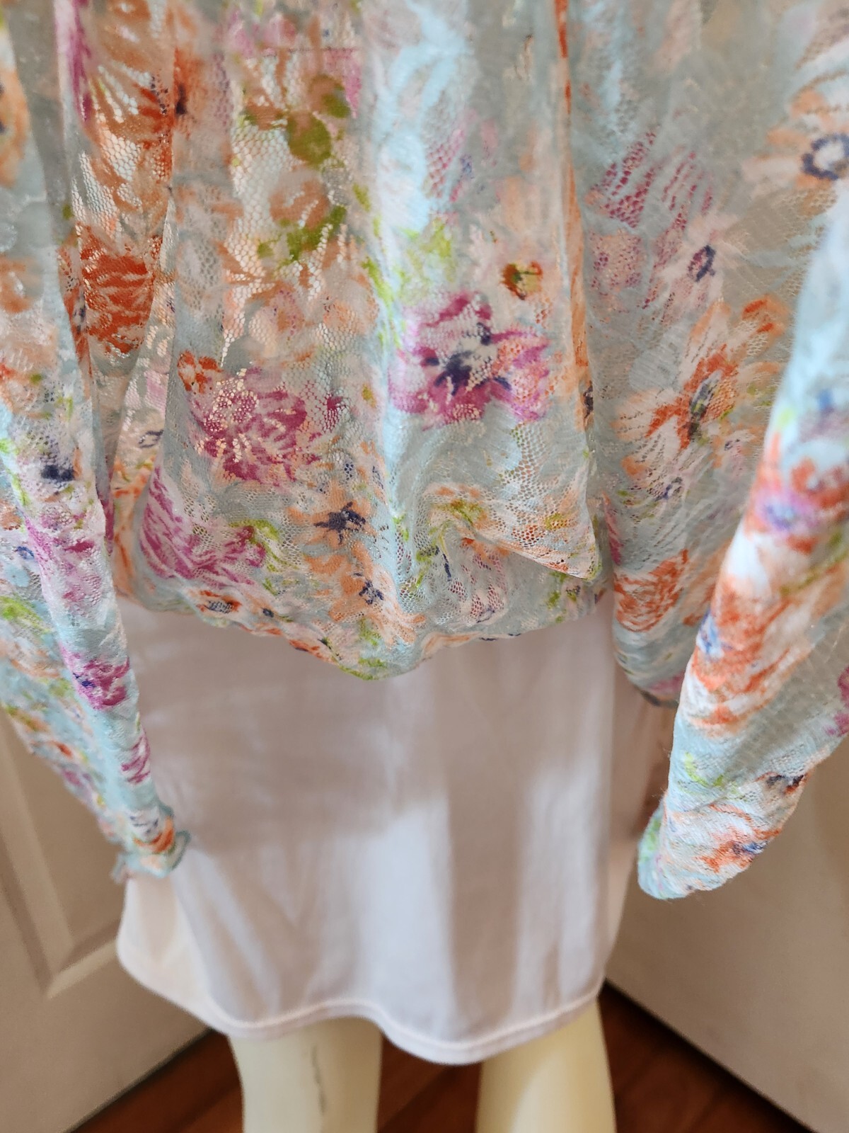 No Boundaries Midi Tunic Dress Lined Blue Lace Floral Print Slip-On Sz L (11-13)