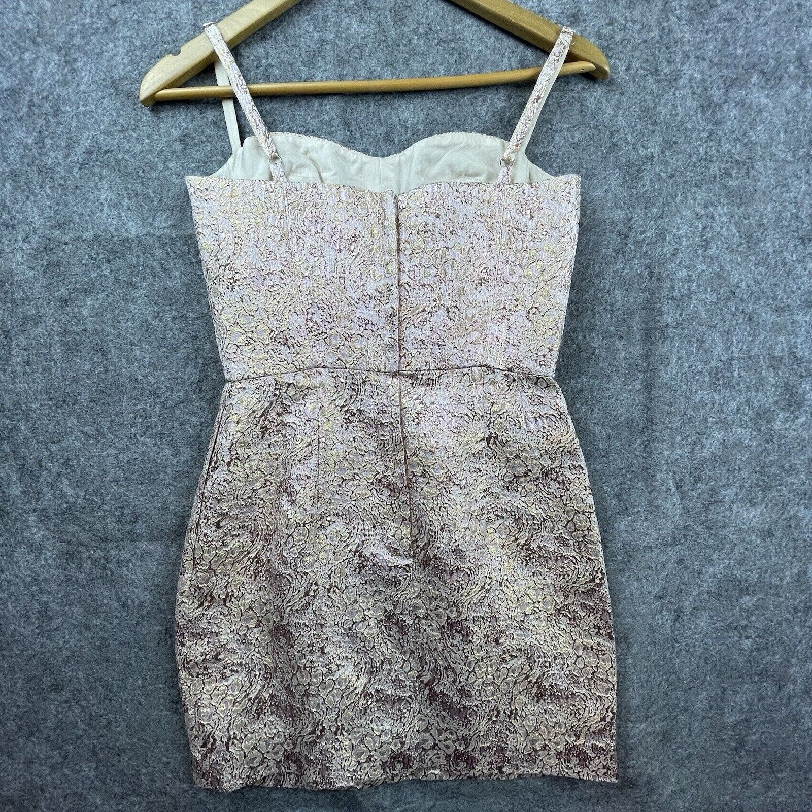Jill Stuart Collection Dress 0 Pink Gold Shimmer Metallic Party Jacquard Silk