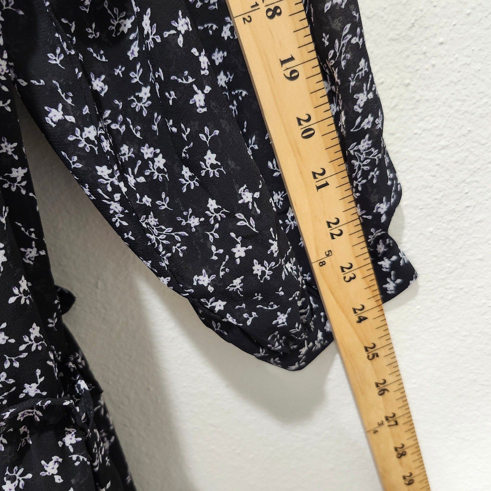 Pinch Black Tiered Floral Print Long Sleeve Ruffle Lined Dress Size Large