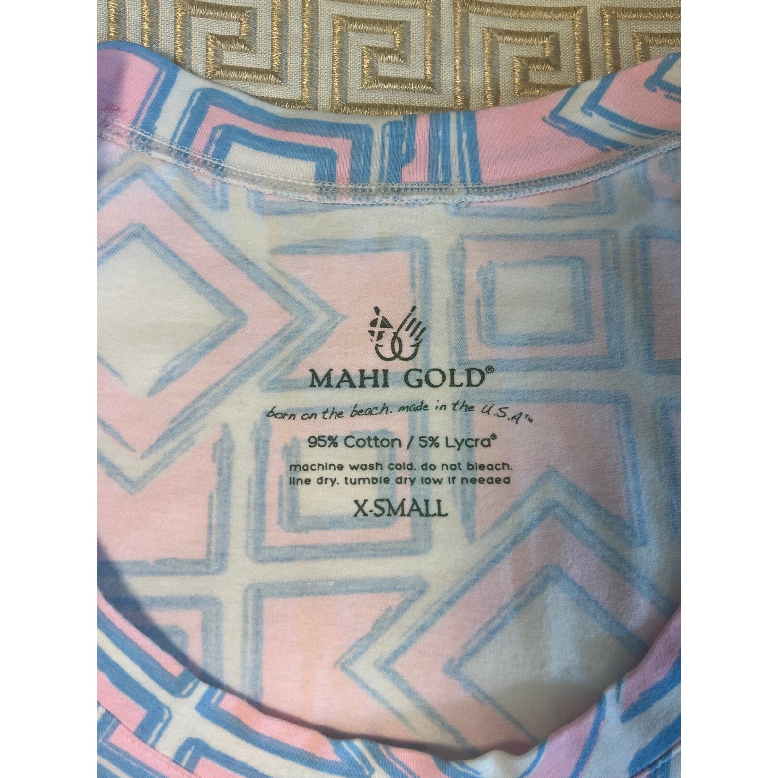 Mahi Gold Womens Geometric Print Short Sleeve Scoop Neck T-Shirt Dress Pink Blue