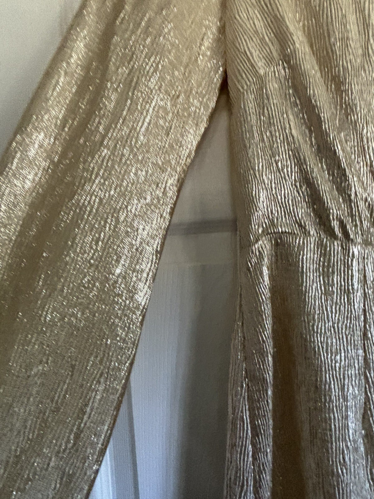 VTG 70’s Glamour Egypt Gold Disco Metallic Surplice Party Dress Long Sleeve