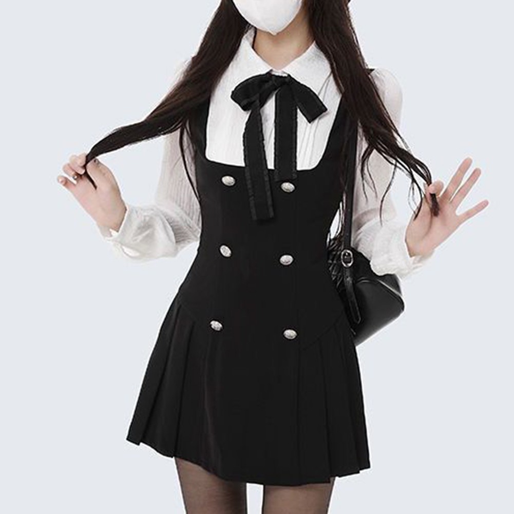 Comfy Spring Autumn Fashion Bow Fake Two Pieces Sweet Bow Buttons Design