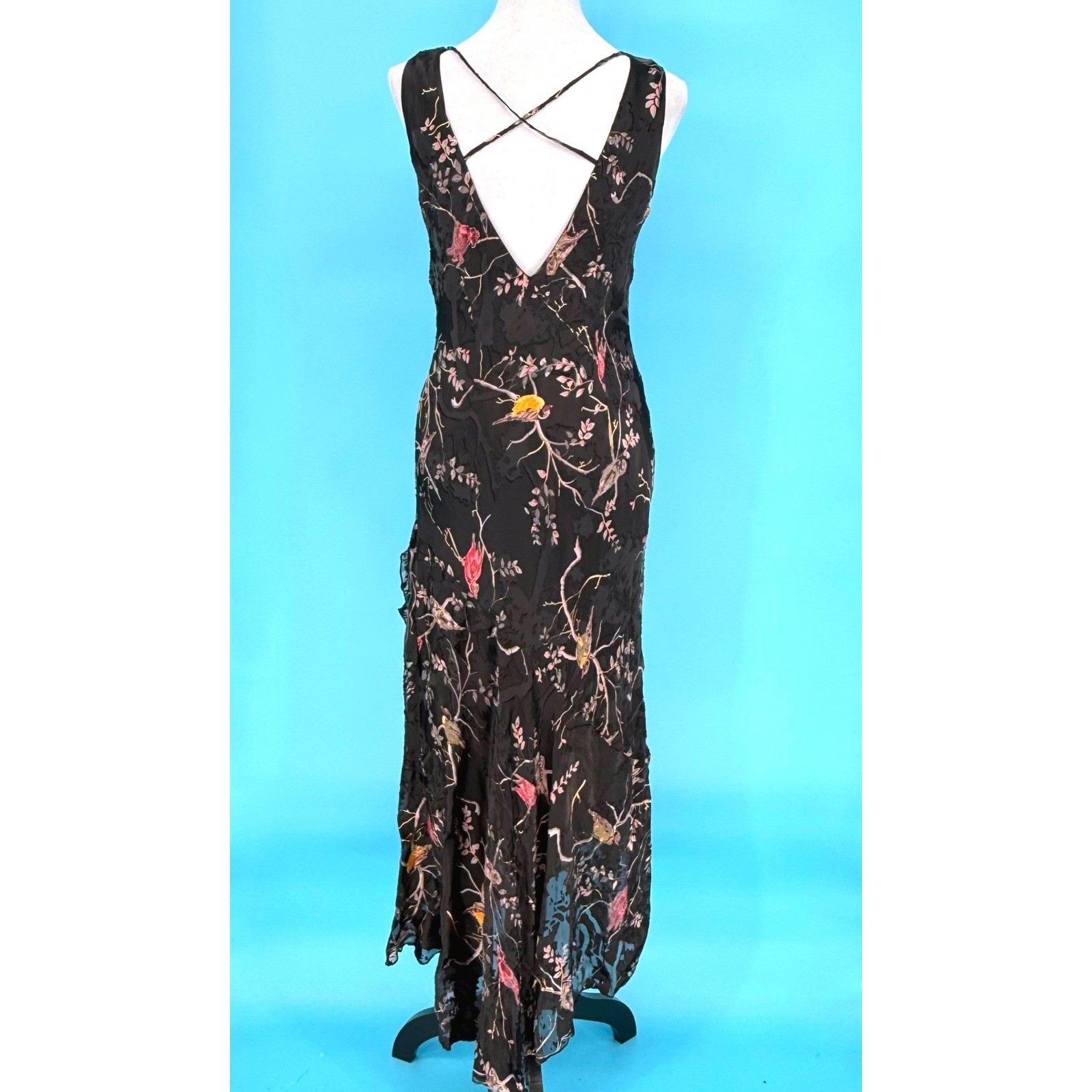 The Pyramid Collection Silk Blend Burnout Maxi Dress Black Size M Fairy Whimsy