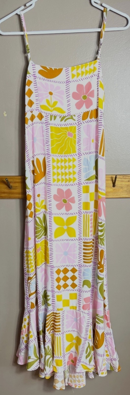 Paper Heart Sundress Patchwork Floral Flutter Ruffle Open Tie Back Maxi Boho S