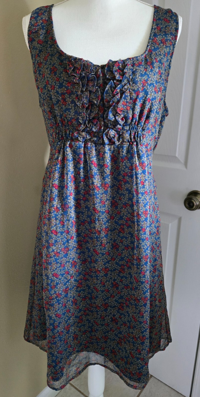 Converse One Sleevless Tie Waist Ruffle Front Floral Dark Blue Dress Size XL
