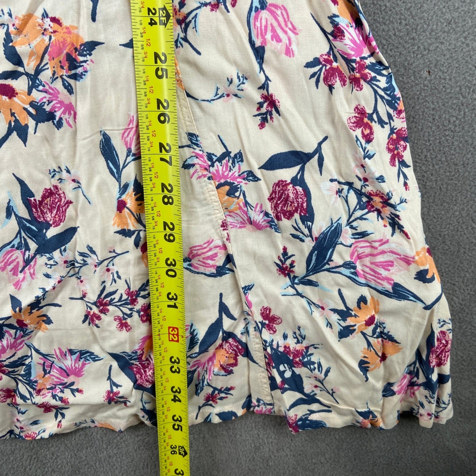 Roxy Floral Mini Dress Cream Pink Orange Blue Viscose Puff Sleeve Size L 4834