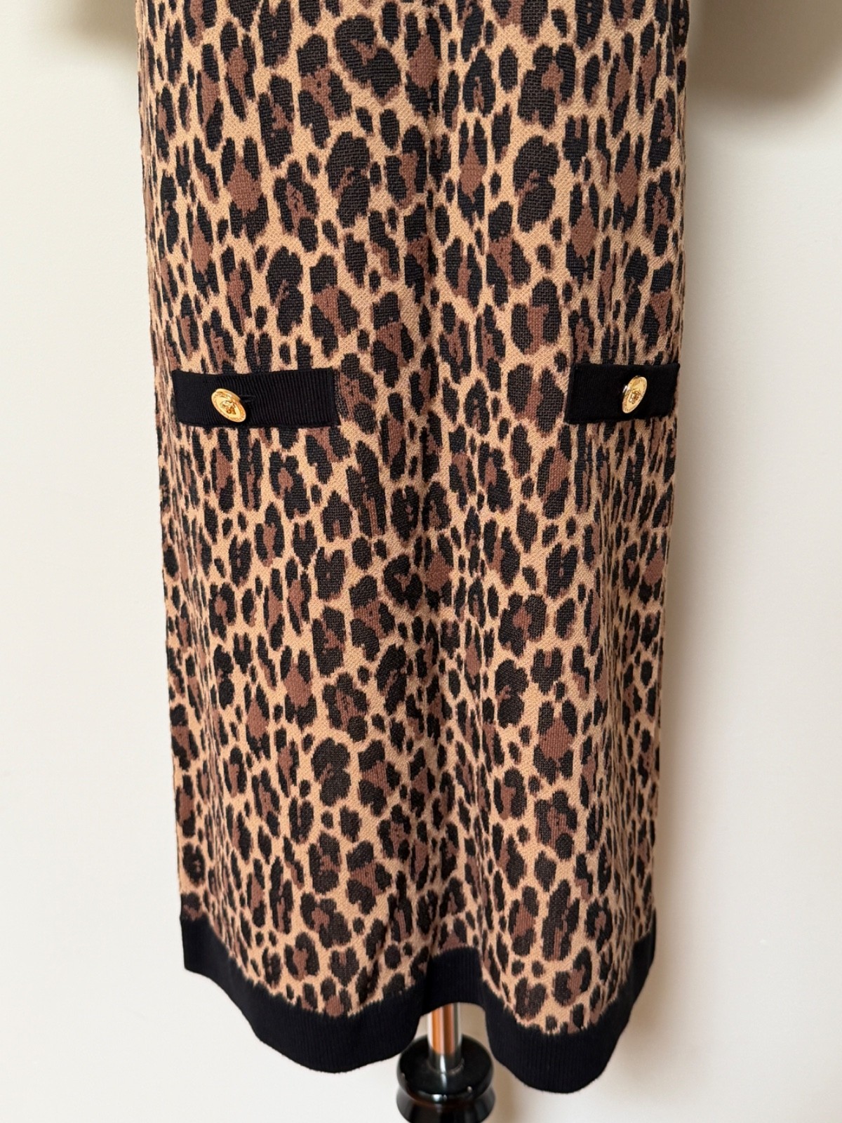 NWT Versace Medusa Logo Button Leopard Intarsia Print Knit Dress 46 US 10 $2950